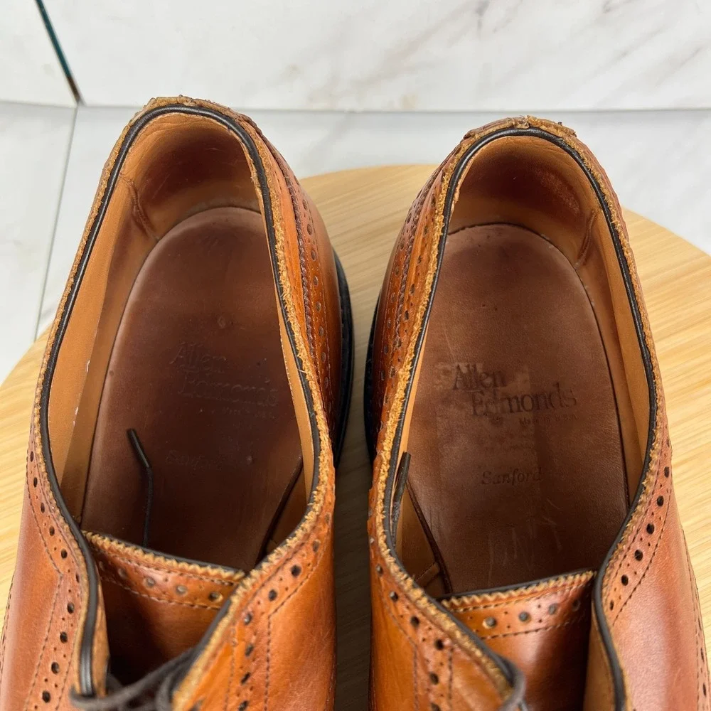 Allen Edmonds Sanford Mens Size 13 C Brown Leather Wingtip Derby Dress Shoe 3918